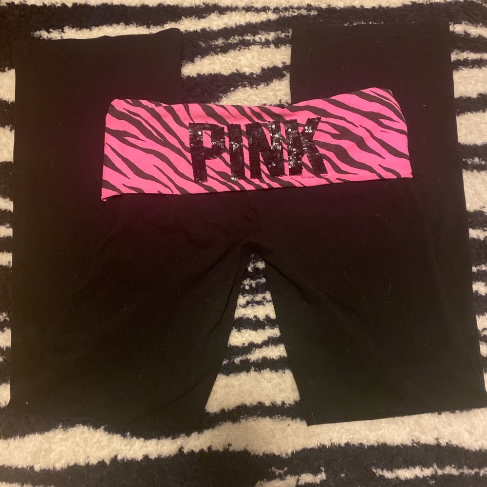 pink victoria’s secret pink zebra flare legging yoga pants